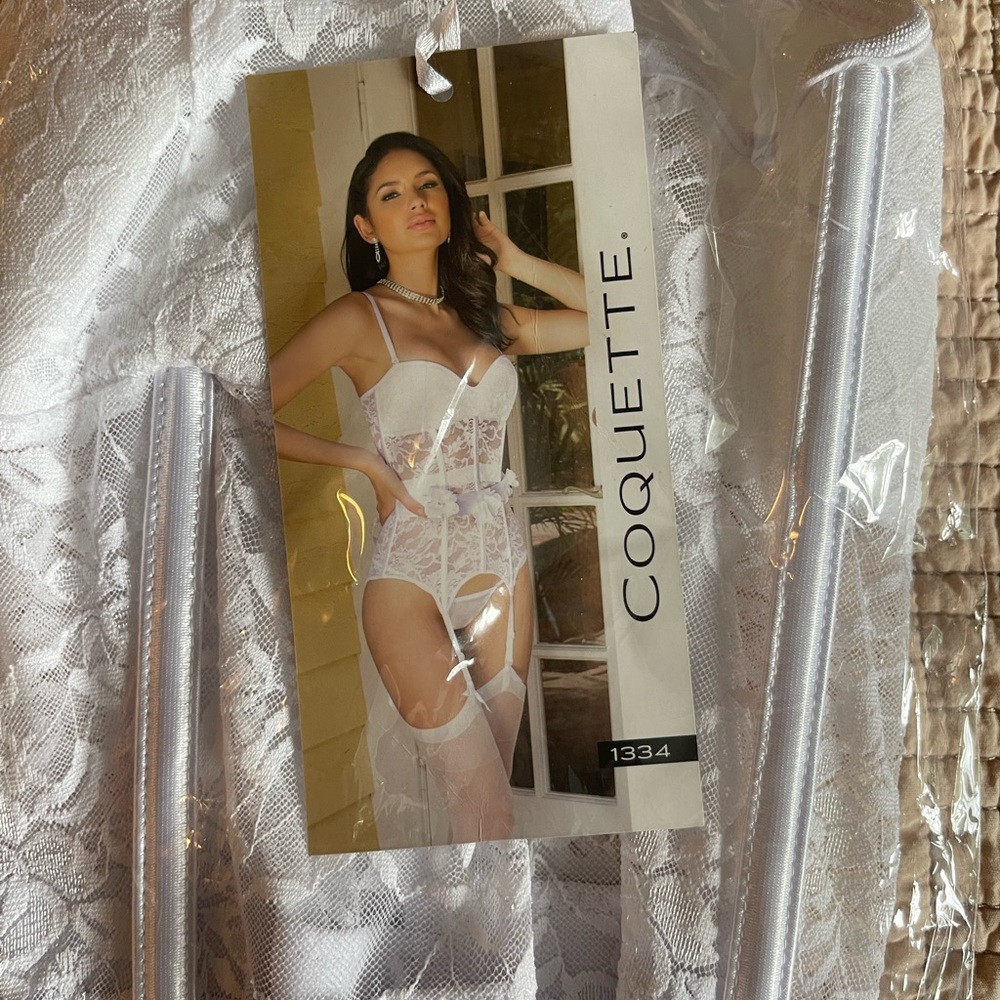 New Sexy bustier lingerie and thigh high stockings. The brand is Coquette.